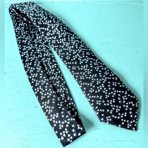 HERMES Necktie Ivy Leaf Navy and White Silk Twill Tie Men's